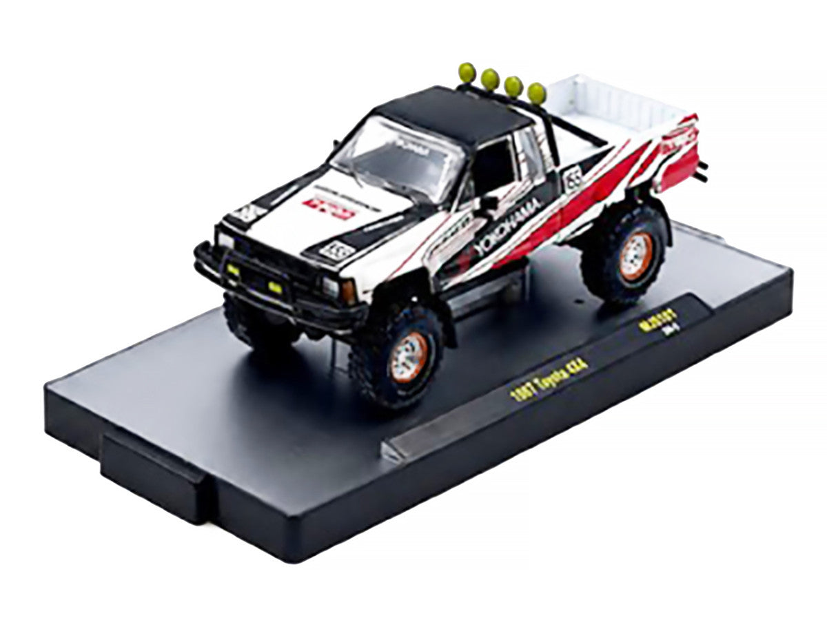 1985 Toyota SR5 4×4 Pickup Truck #85 "Yokohama" White with Black Top and Red and Black Graphics Limited Edition to 8250 pieces Worldwide 1/64 Diecast Model Car by M2 Machines LuxuryLifeWay Online Store