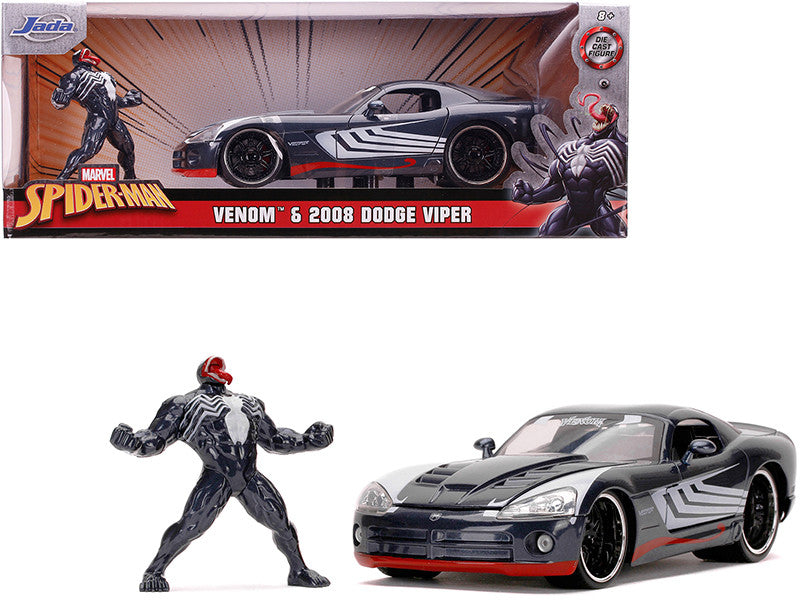 2008 Dodge Viper SRT10 Dark Gray with Venom Diecast Figurine "Spider-Man" "Marvel" Series 1/24 Diecast Model Car by Jada LuxuryLifeWay Online Store