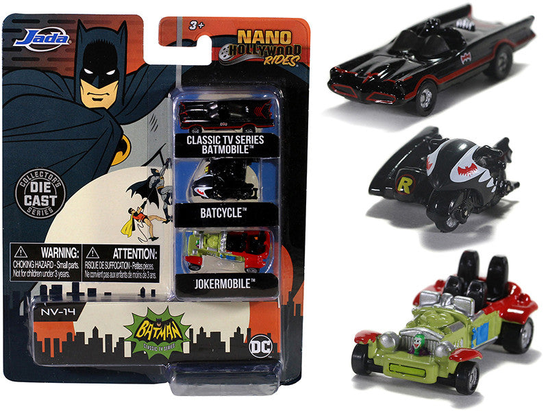 "Batman" (1966-1968) Classic TV Series 3 piece Set "Nano Hollywood Rides" Diecast Models by Jada LuxuryLifeWay Online Store