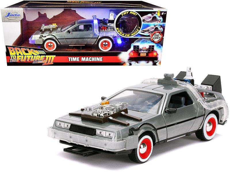 DeLorean Brushed Metal Time Machine with Lights "Back to the Future Part III" (1990) Movie "Hollywood Rides" Series 1/24 Diecast Model Car by Jada LuxuryLifeWay Online Store