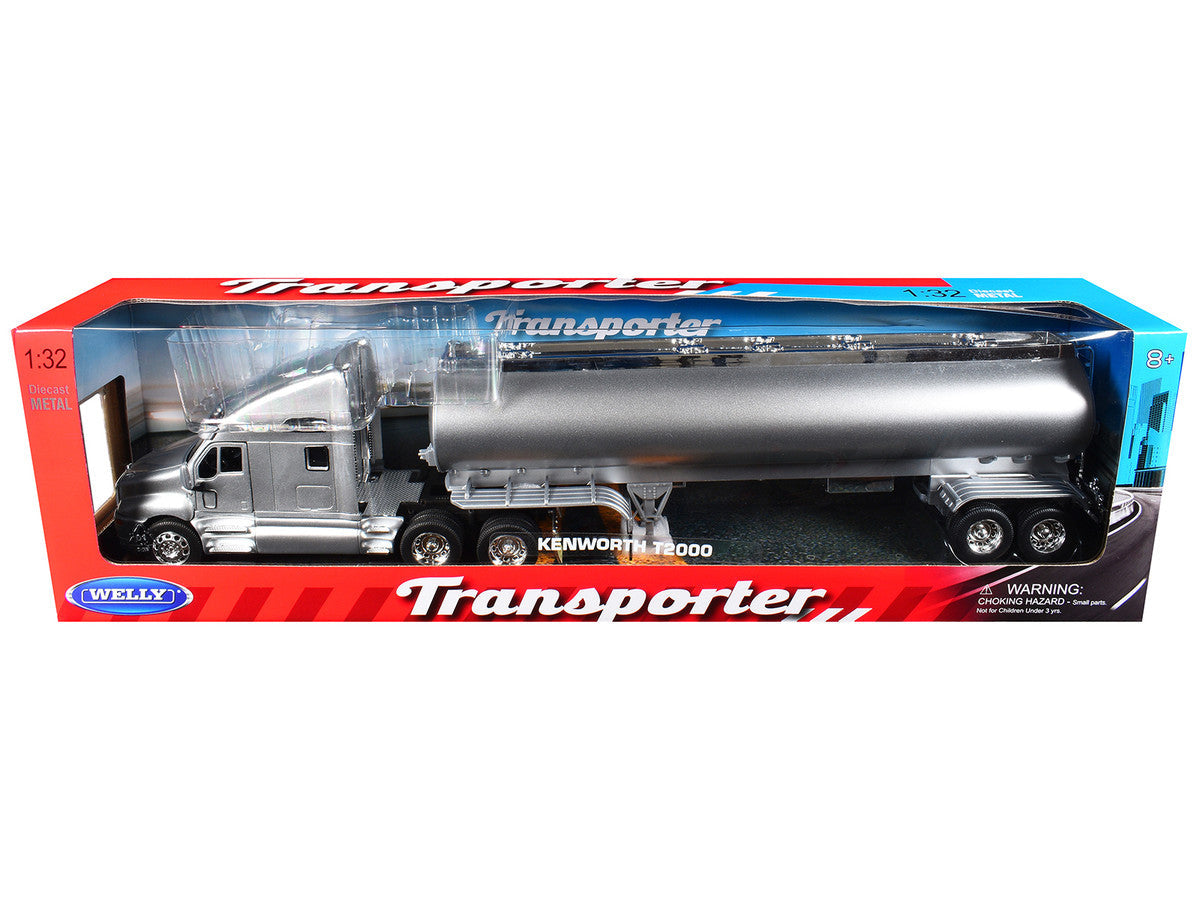 Kenworth T2000 Truck Silver Metallic with Silver Tanker Trailer "Transporter" Series 1/32 Diecast Model by Welly LuxuryLifeWay Online Store
