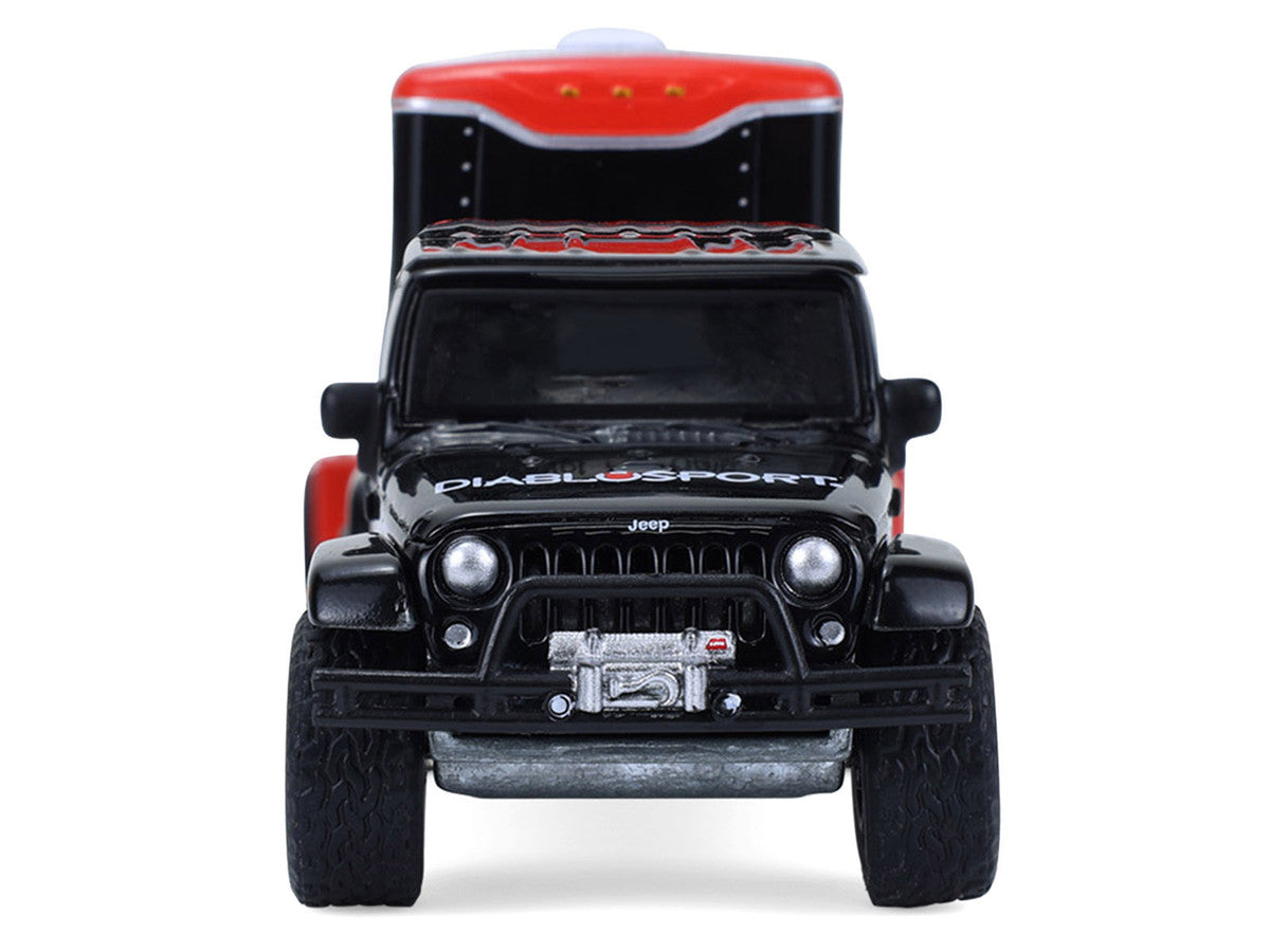 2012 Jeep Wrangler Unlimited "Diablo Sport" Black with Red Graphics and Small Cargo Trailer "Hitch & Tow" Series 33 1/64 Diecast Model Cars by Greenlight LuxuryLifeWay Online Store