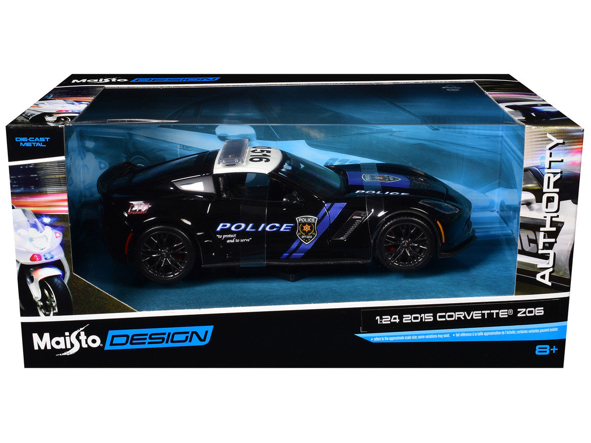 2015 Chevrolet Corvette Z06 "Police" Black with Blue Stripes and White Top "Maisto Design Authority" Series 1/24 Diecast Model Car by Maisto LuxuryLifeWay Online Store
