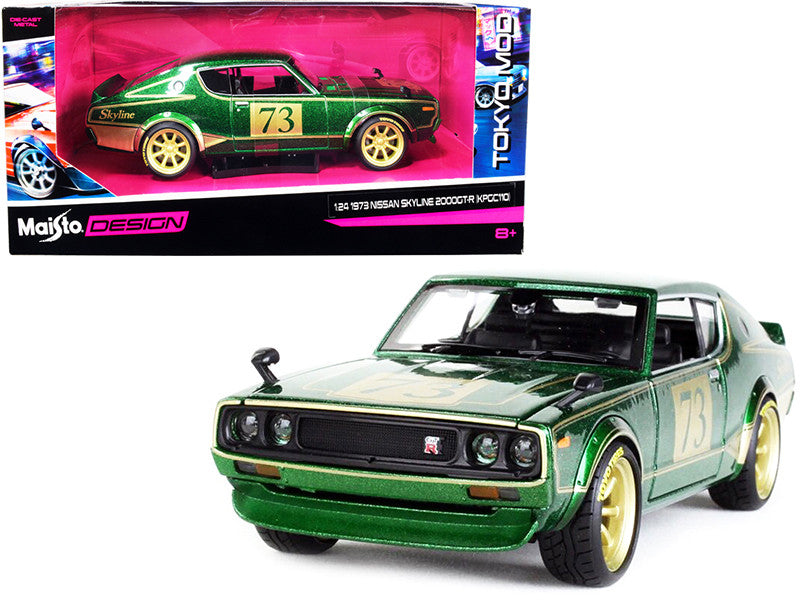 1973 Nissan Skyline 2000GT-R (KPGC110) #73 Green Metallic with Gold Stripes "Tokyo Mod" Series 1/24 Diecast Model Car by Maisto LuxuryLifeWay Online Store