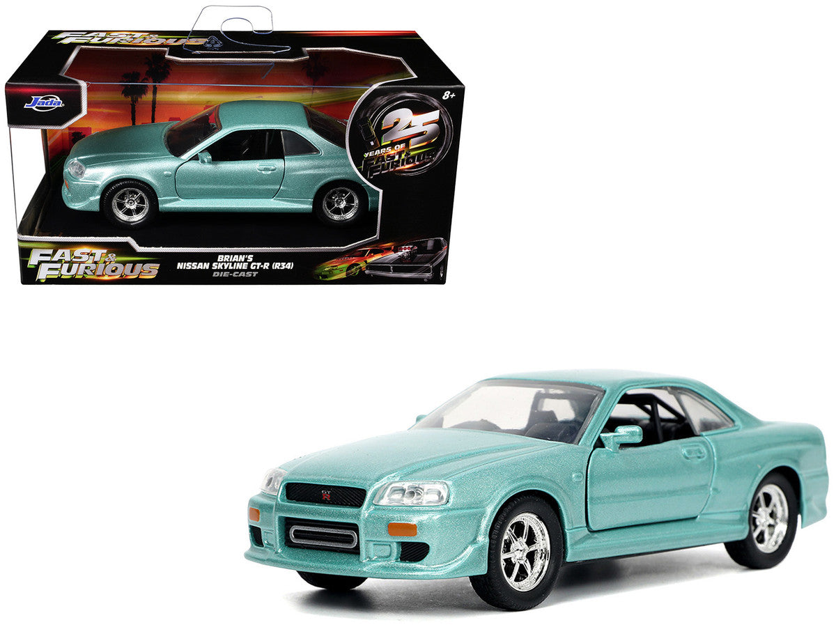 Brian's Nissan Skyline GT-R (BNR34) RHD (Right Hand Drive) Turquoise Metallic "Fast & Furious" Movie 1/32 Diecast Model Car by Jada LuxuryLifeWay Online Store