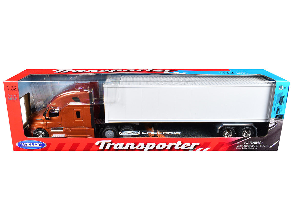 Freightliner Cascadia Truck Bronze Metallic with White Container "Transporter" Series 1/32 Diecast Model by Welly LuxuryLifeWay Online Store