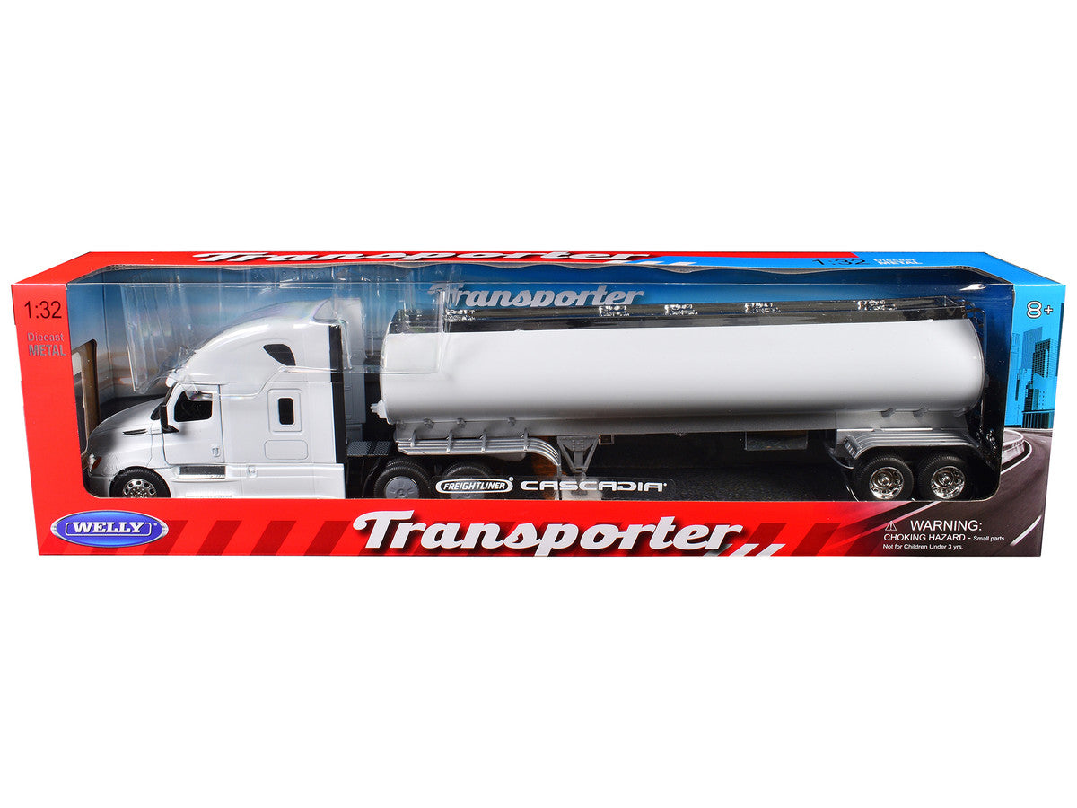 Freightliner Cascadia Truck White with White Tanker Trailer "Transporter" Series 1/32 Diecast Model by Welly LuxuryLifeWay Online Store