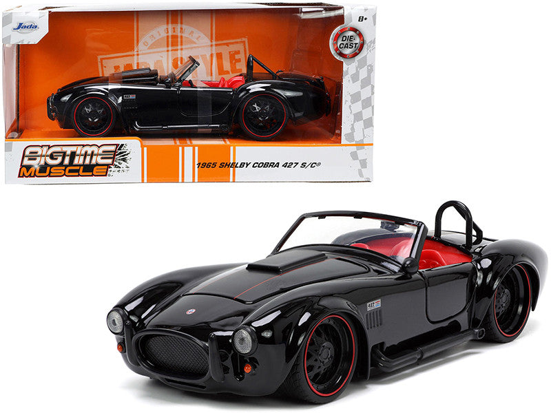 1965 Shelby Cobra 427 S/C Black with Matt Black and Red Stripes and Red Interior "Bigtime Muscle" Series 1/24 Diecast Model Car by Jada LuxuryLifeWay Online Store
