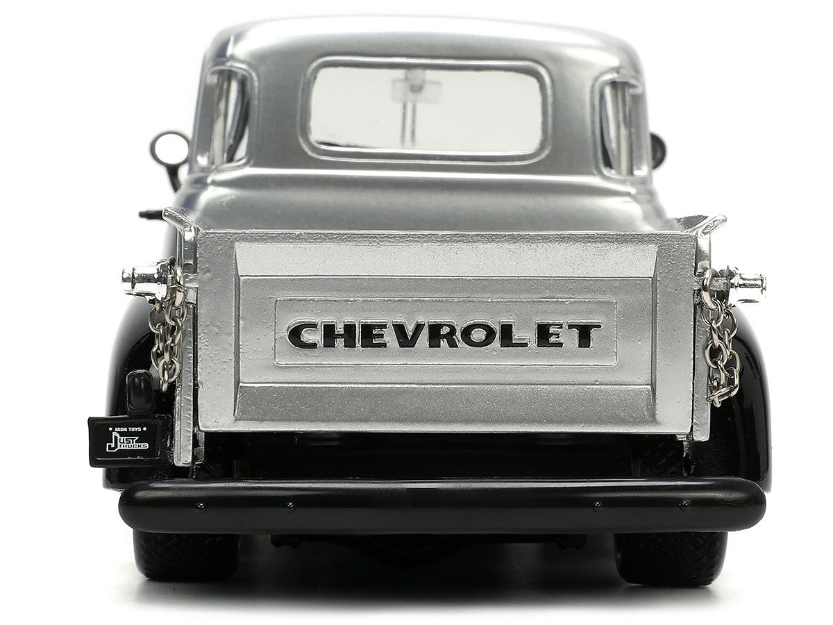 1953 Chevrolet 3100 Pickup Truck Silver Metallic with Black Flames with Extra Wheels "Just Trucks" Series 1/24 Diecast Model Car by Jada LuxuryLifeWay Online Store