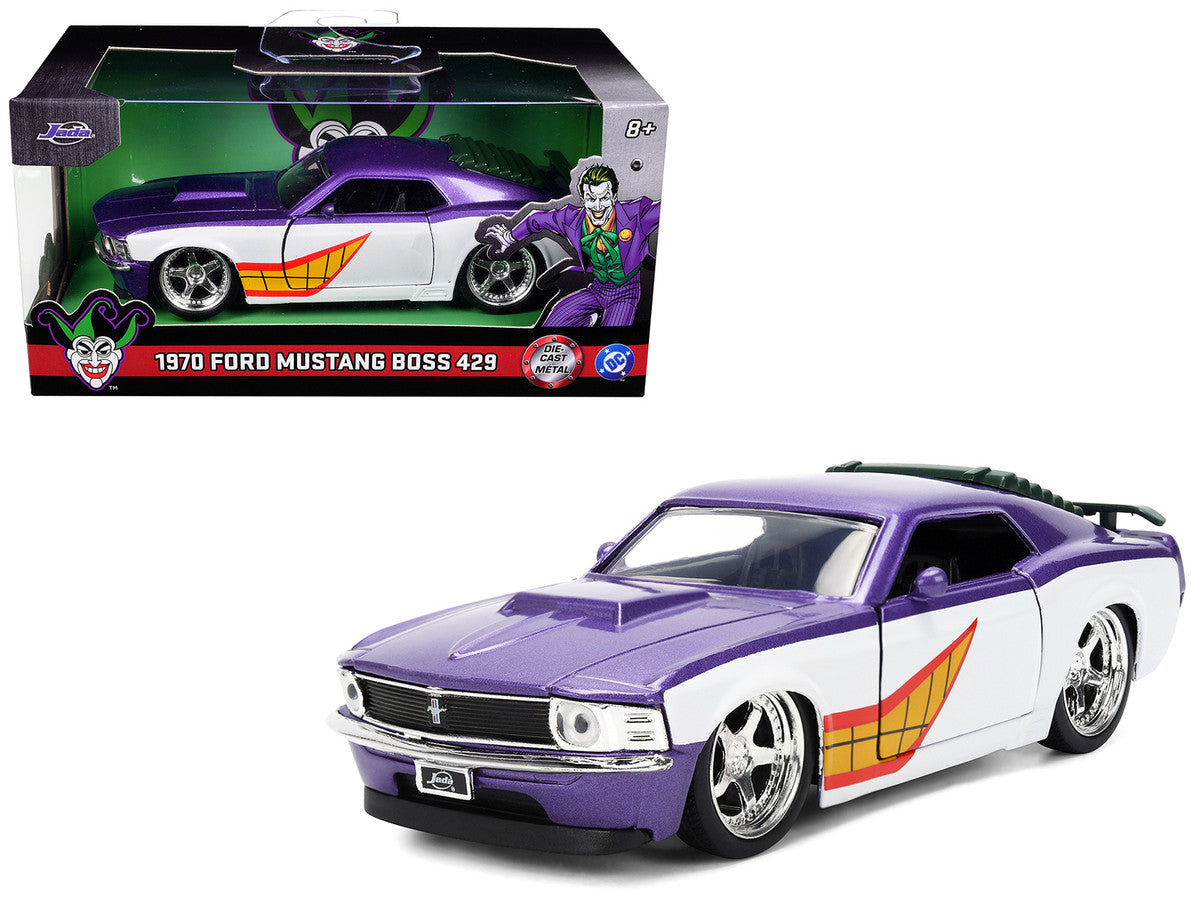 1970 Ford Mustang Boss "Joker" Livery Purple Metallic and White with Graphics "Batman" Franchise "Hollywood Rides" Series 1/32 Diecast Model Car by Jada LuxuryLifeWay Online Store