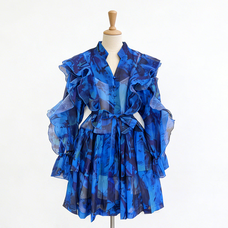 V-neck Ruffled Tie-waist Dress NorixaFashion.com