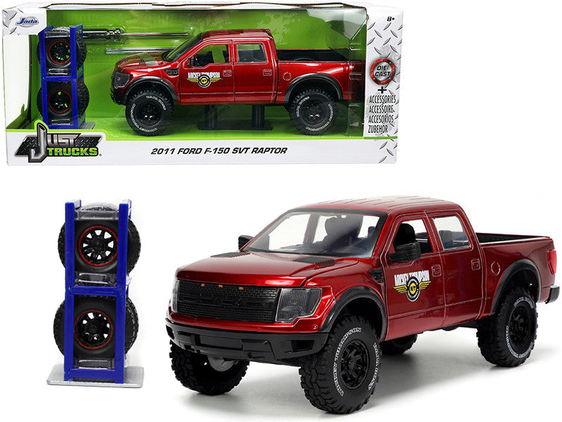 2011 Ford F-150 SVT Raptor Pickup Truck Candy Red Metallic "Mickey Thompson Tires & Wheels" with Extra Wheels "Just Trucks" Series 1/24 Diecast Model Car by Jada LuxuryLifeWay Online Store