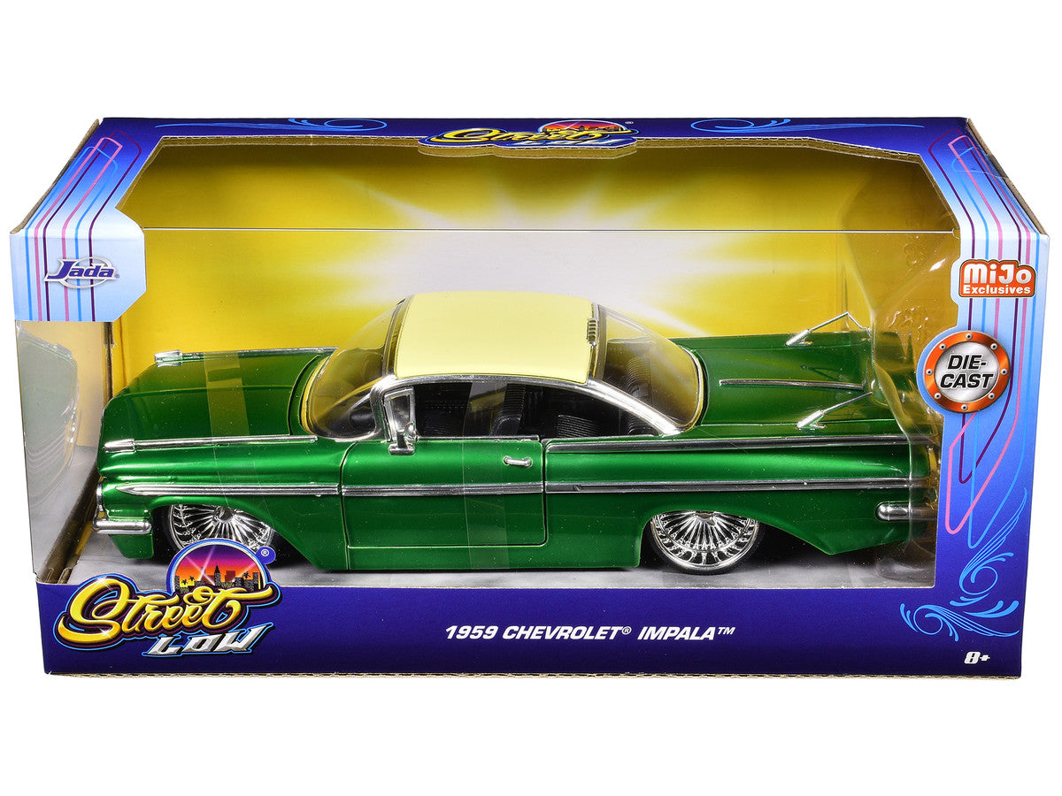1959 Chevrolet Impala Lowrider Green Metallic with Cream Top and DUB Wire Wheels "Street Low" Series 1/24 Diecast Model Car by Jada LuxuryLifeWay Online Store