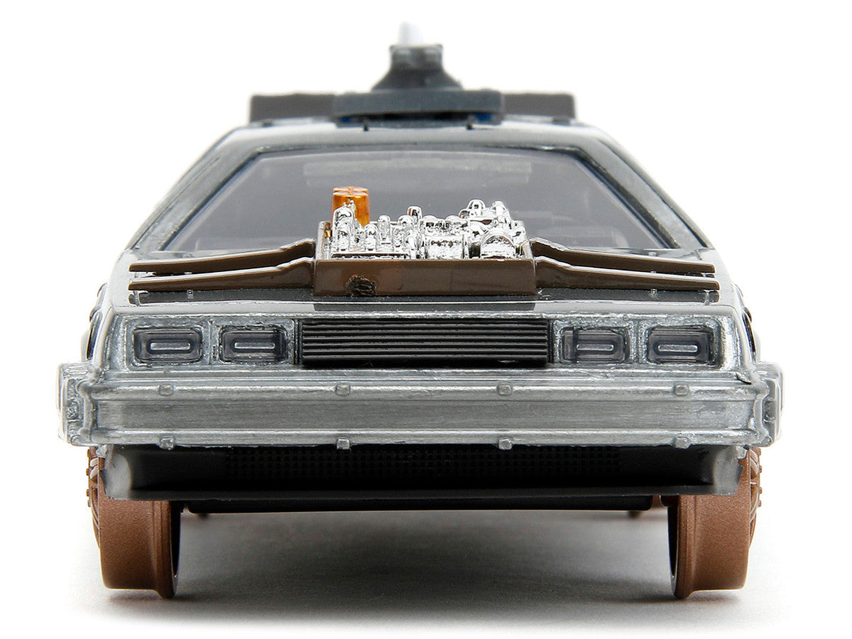 DeLorean DMC (Time Machine) Brushed Metal Train Wheel Version "Back to the Future Part III" (1990) Movie "Hollywood Rides" Series 1/32 Diecast Model Car by Jada LuxuryLifeWay Online Store