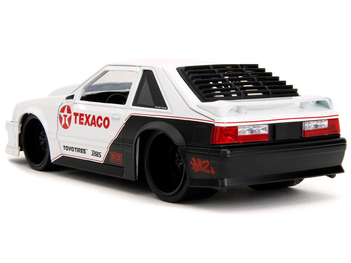 1989 Ford Mustang GT "Texaco" White and Matt Black with Graphics "Bigtime Muscle" Series 1/24 Diecast Model Car by Jada LuxuryLifeWay Online Store