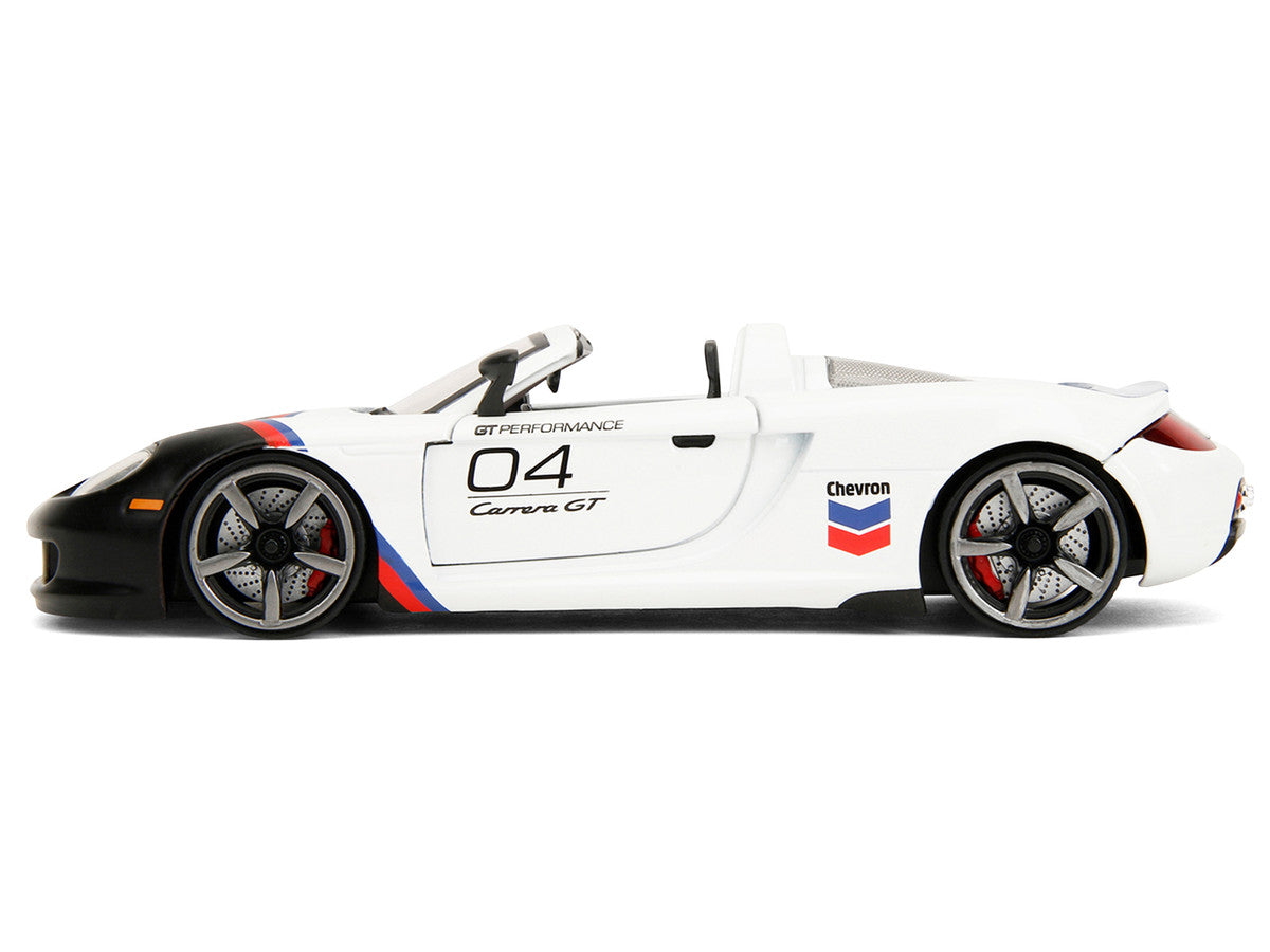 Porsche Carrera GT Convertible #04 "Chevron" White with Graphics "Hyper-Spec" Series 1/24 Diecast Model Car by Jada LuxuryLifeWay Online Store