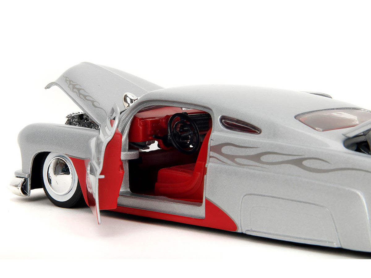 1951 Mercury Silver Metallic and Red with Flame Graphics and Red Interior "Bigtime Muscle" Series 1/24 Diecast Model Car by Jada LuxuryLifeWay Online Store