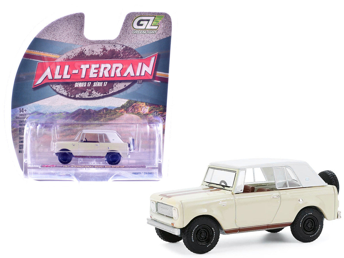 1967 International Scout 800 Sportop Cream with Brown Stripes and White Top "All Terrain" Series 17 1/64 Diecast Model Car by Greenlight LuxuryLifeWay Online Store
