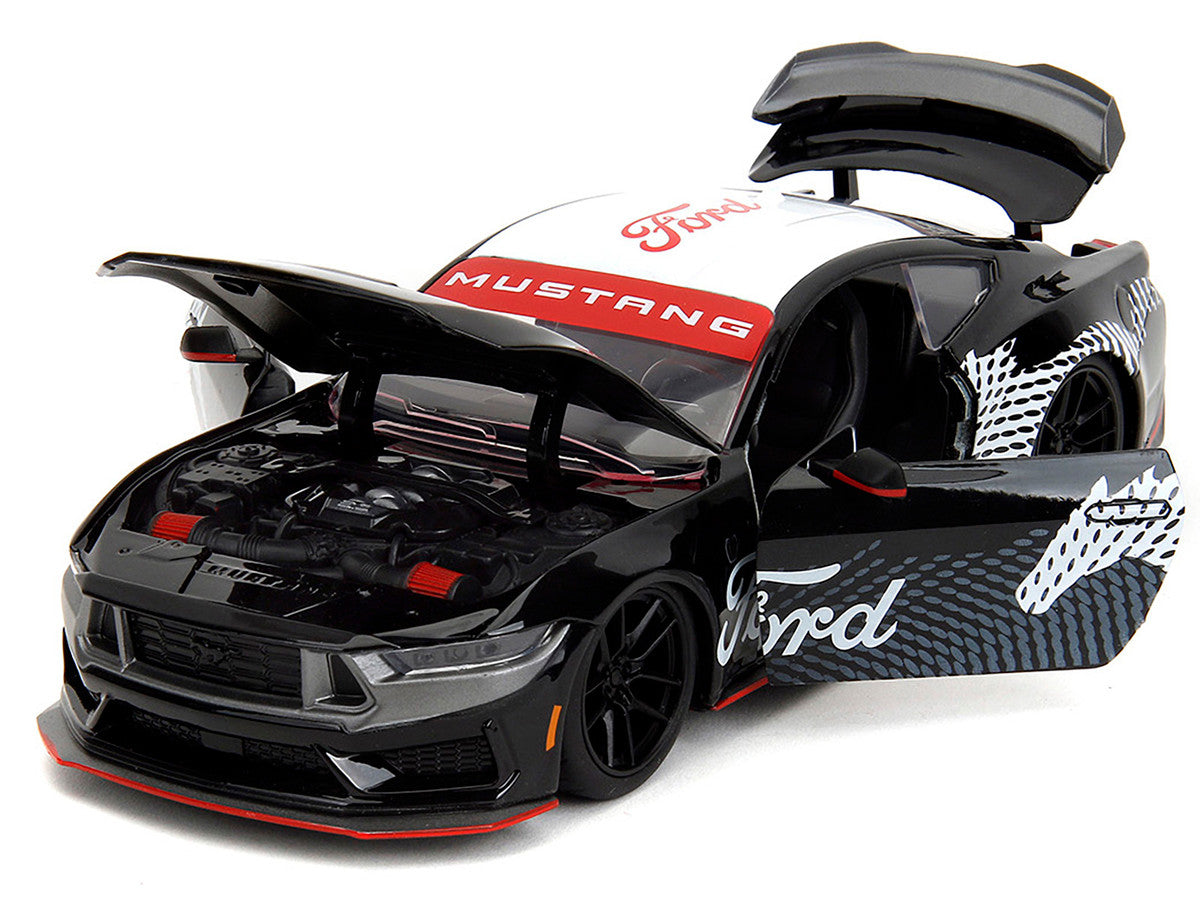 2024 Ford Mustang Dark Horse Black with White Top and "Mustang Horse Graphics" "Bigtime Muscle" Series 1/24 Diecast Model Car by Jada LuxuryLifeWay Online Store