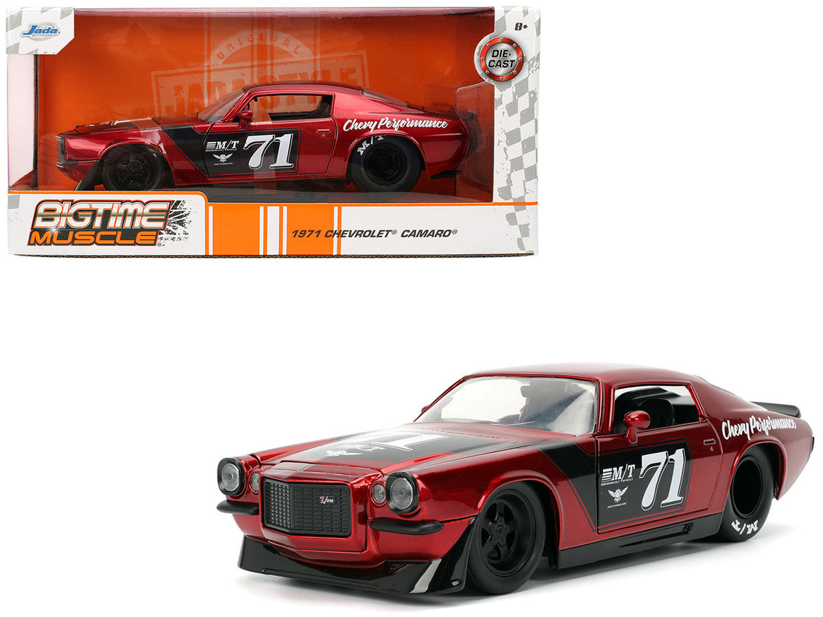 1971 Chevrolet Camaro #71 Red Metallic with Black Stripes "Bigtime Muscle" Series 1/24 Diecast Model Car by Jada LuxuryLifeWay Online Store