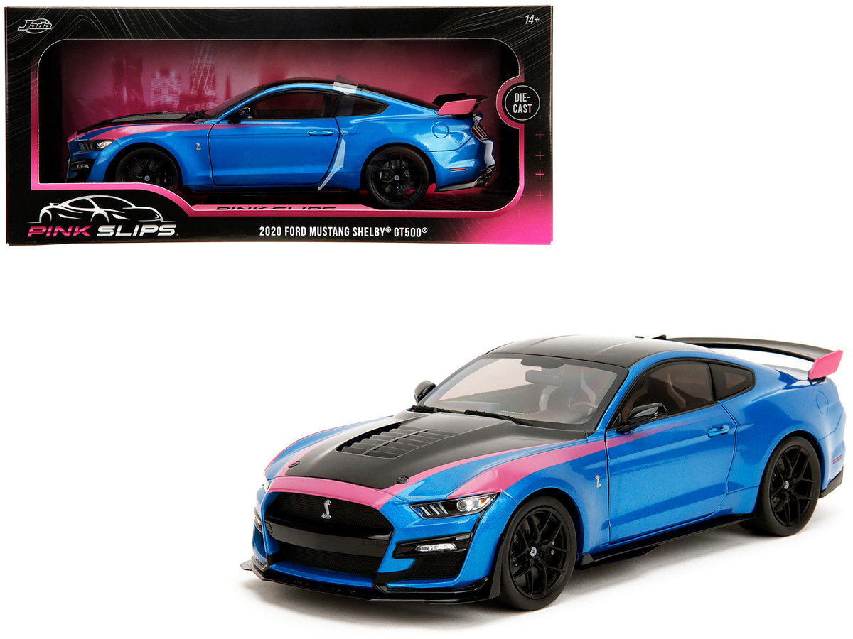 Ford Mustang Shelby GT500 Blue Metallic with Pink Stripes and Black Hood and Top "Pink Slips" Series 1/18 Diecast Model Car by Jada LuxuryLifeWay Online Store