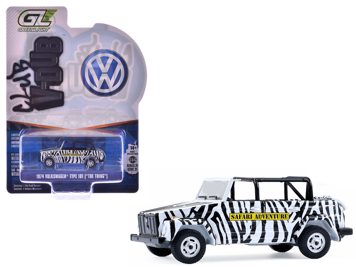 1974 Volkswagen Thing (Type 181) "Safari Adventure" Black and White Zebra Stripes "Club Vee-Dub" Series 21 1/64 Diecast Model Car by Greenlight LuxuryLifeWay Online Store