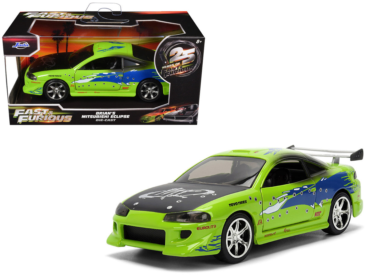 Brian's Mitsubishi Eclipse Green with Graphics (Damaged Version) "25 Years of Fast & Furious" "The Fast and the Furious" (2001) Movie 1/32 Diecast Model Car by Jada LuxuryLifeWay Online Store