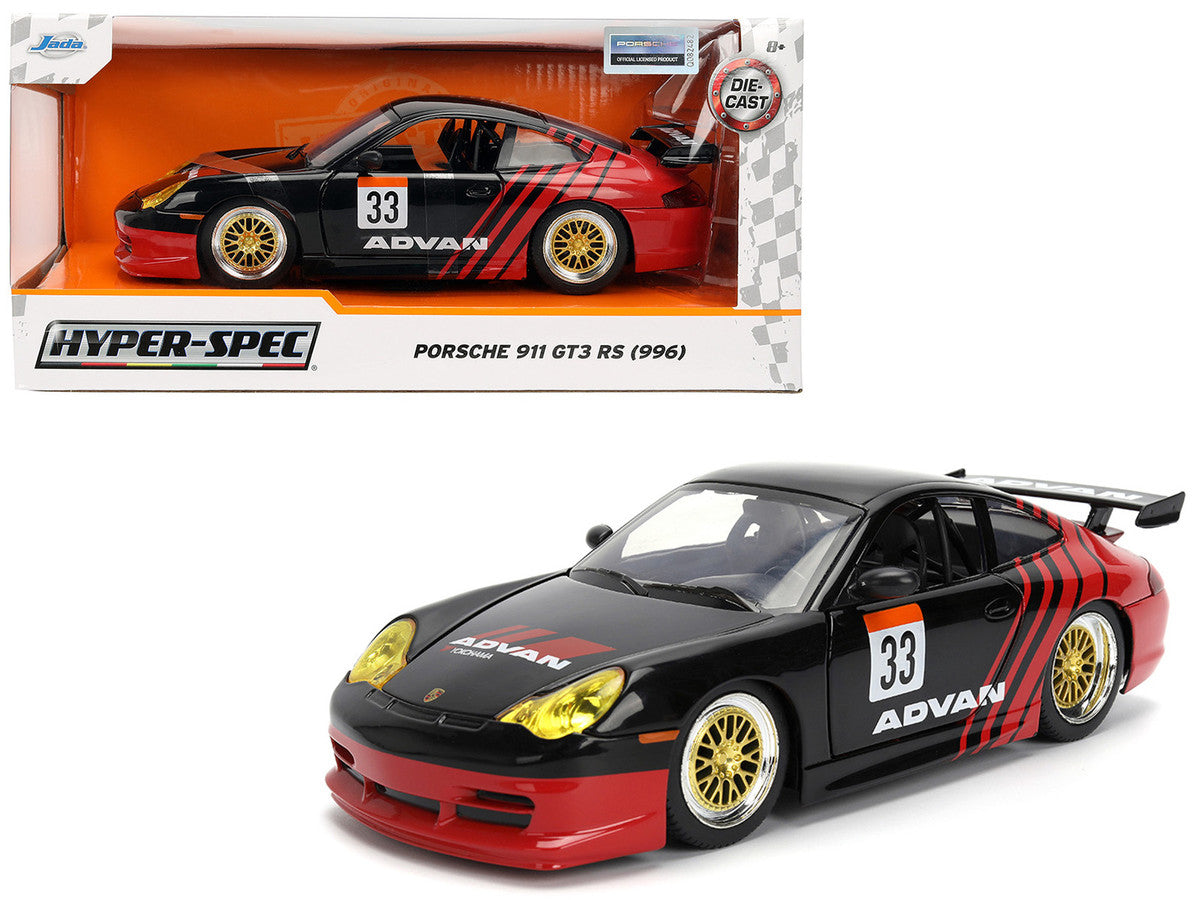 Porsche 911 GT3 RS (996) #33 "ADVAN" Black and Red "Hyper-Spec" Series 1/24 Diecast Model Car by Jada LuxuryLifeWay Online Store