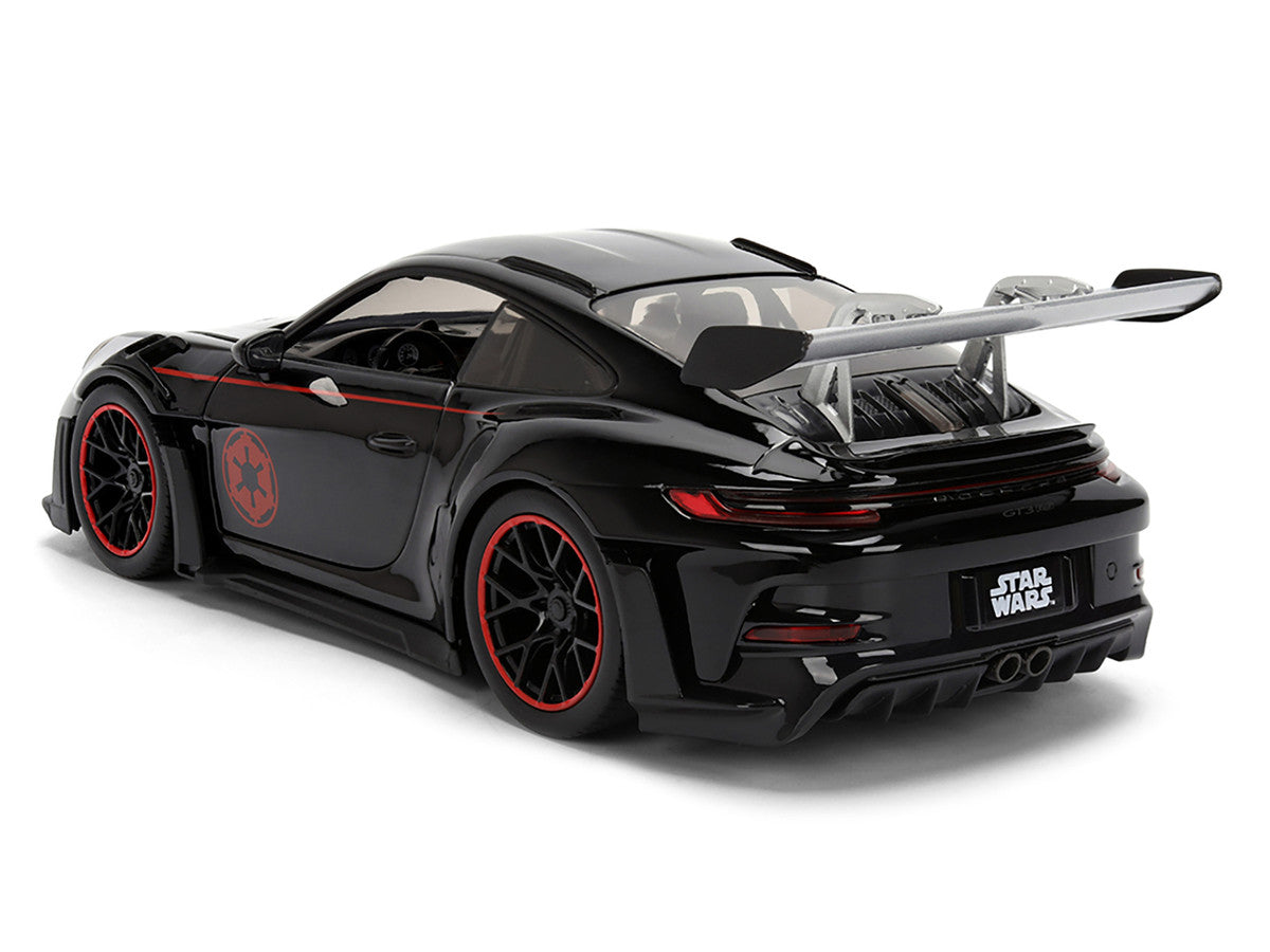 Porsche 911 GT3 RS (992) Black with Silver Hood and Graphics and Darth Vader Figure "Star Wars" Franchise "Hollywood Rides" Series 1/24 Diecast Model Car by Jada LuxuryLifeWay Online Store