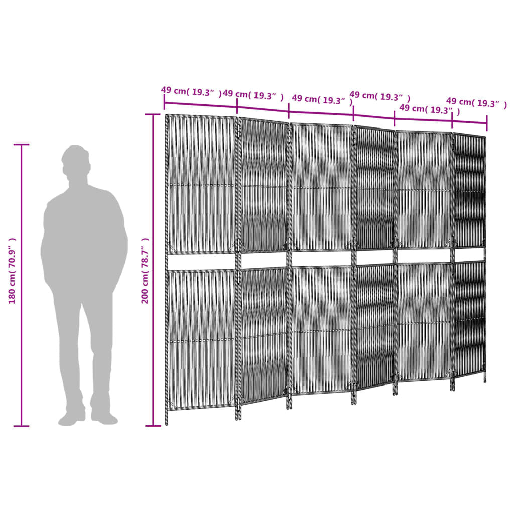 Room Divider 6 Panels Black Poly Rattan LuxuryLifeWay Online Store