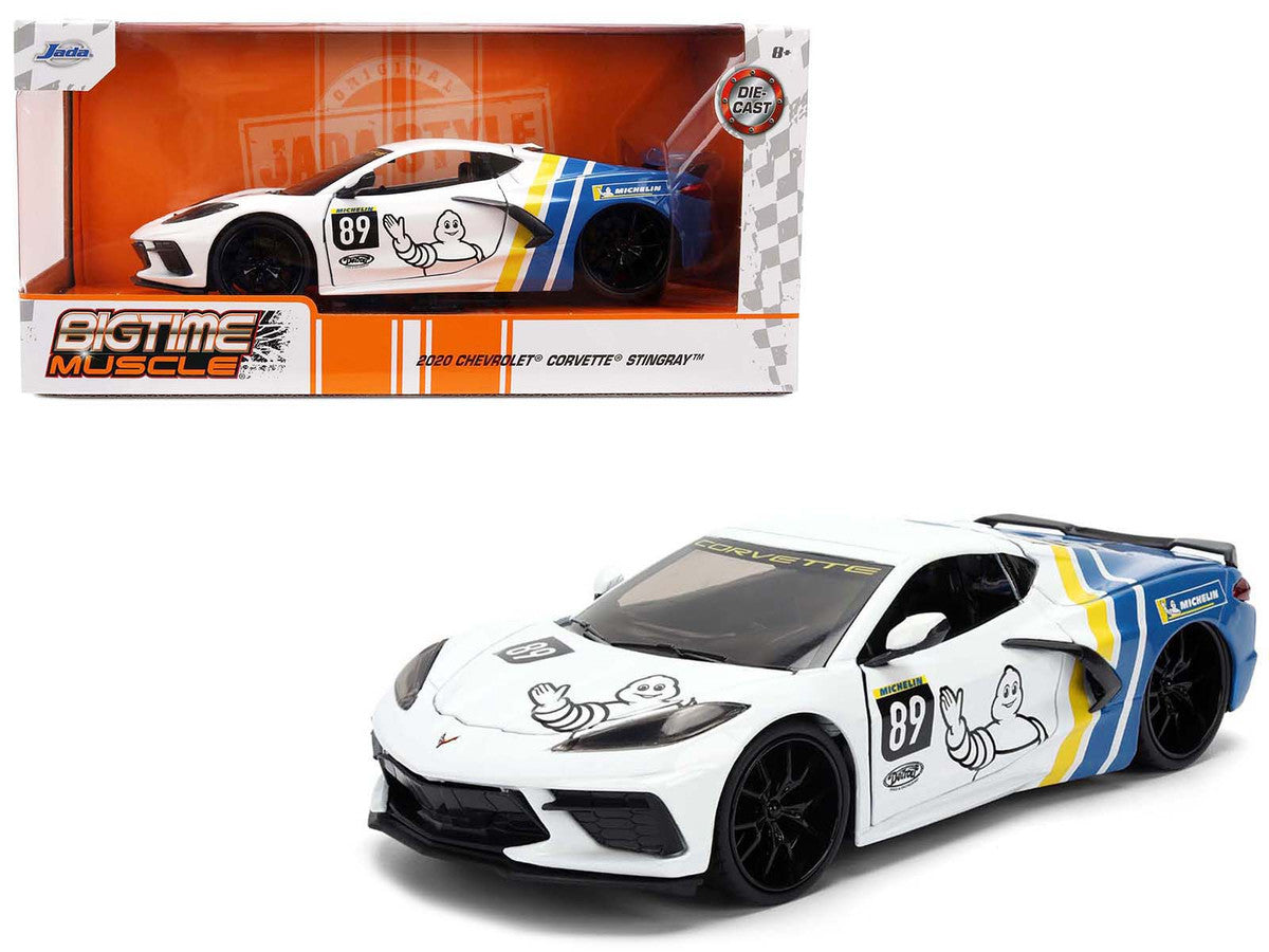 2020 Chevrolet Corvette Stingray C8 #89 "Michelin" White with Yellow and Blue Stripes "Bigtime Muscle" Series 1/24 Diecast Model Car by Jada LuxuryLifeWay Online Store