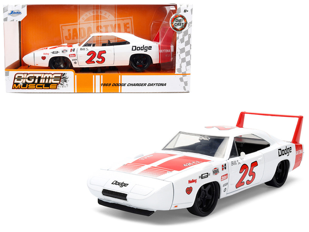 1969 Dodge Charger Daytona #25 White with Red Stripes "Bigtime Muscle" Series 1/24 Diecast Model Car by Jada LuxuryLifeWay Online Store