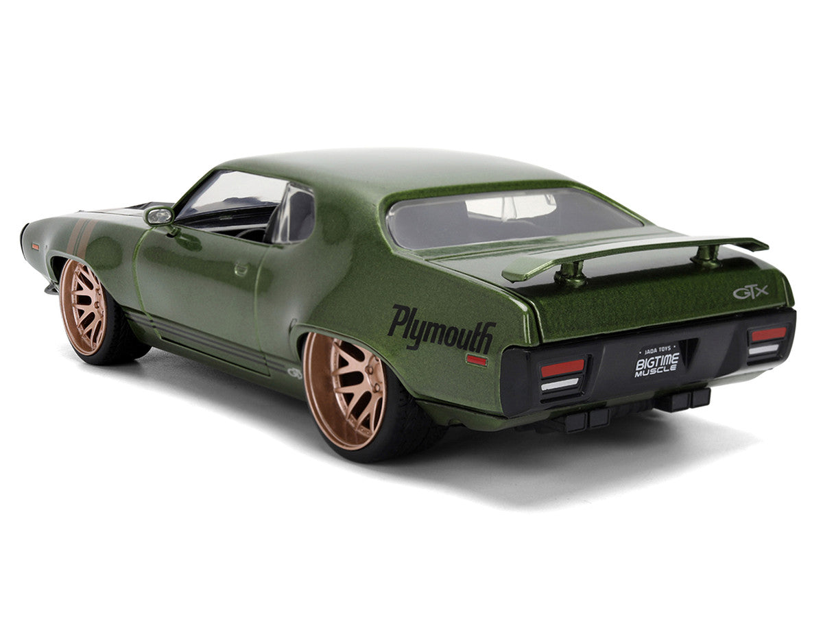 1972 Plymouth GTX Green Metallic with Matt Black Hood and Gold Stripes "Bigtime Muscle" Series 1/24 Diecast Model Car by Jada LuxuryLifeWay Online Store