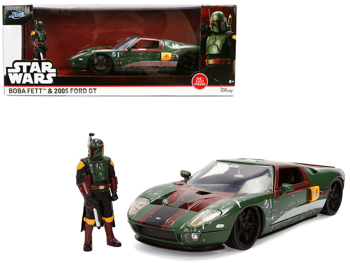 2005 Ford GT Green (Weathered) with Graphics and Boba Fett Figure "Star Wars" Franchise "Hollywood Rides" Series 1/24 Diecast Model Car by Jada LuxuryLifeWay Online Store