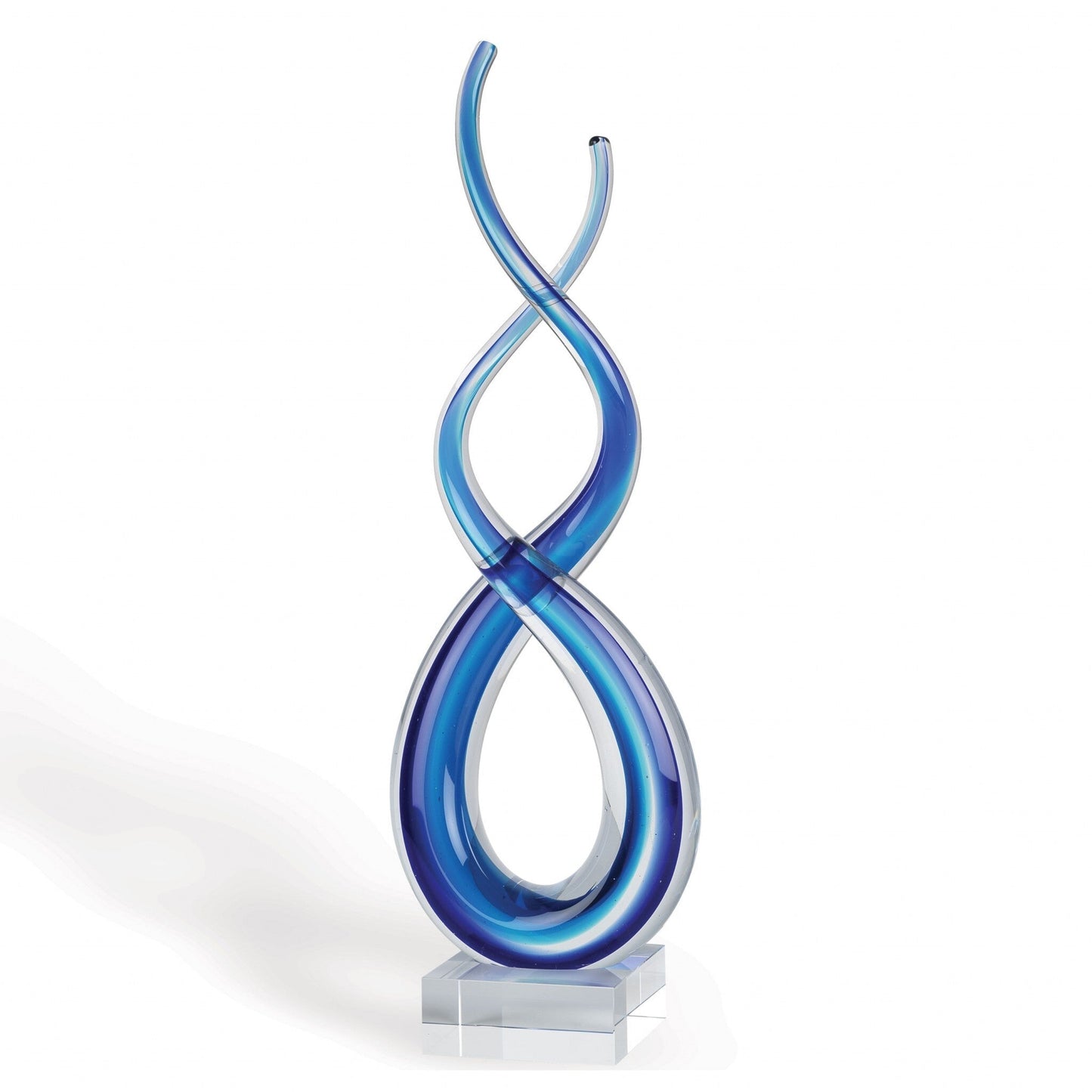 20" Clear and Blue Murano Glass Modern Abstract Tabletop Sculpture LuxuryLifeWay Online Store