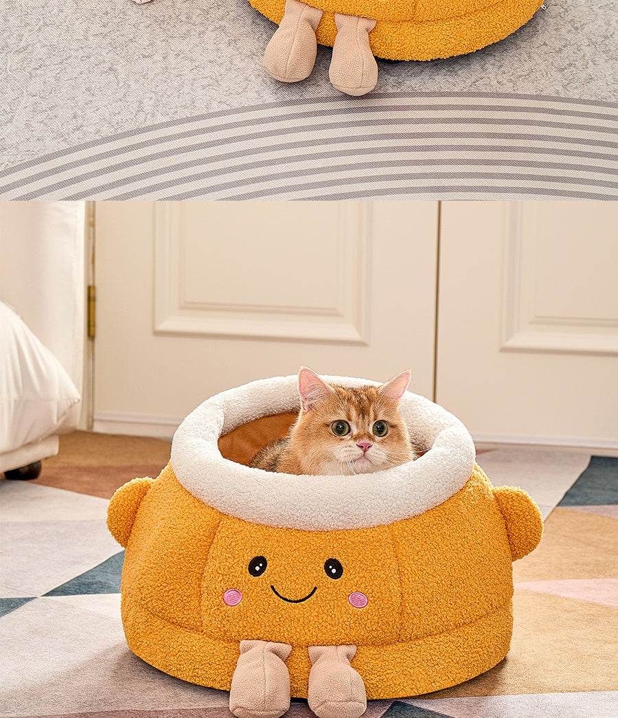 Orange-Themed Smile Face Cat Bed Pets Fashion