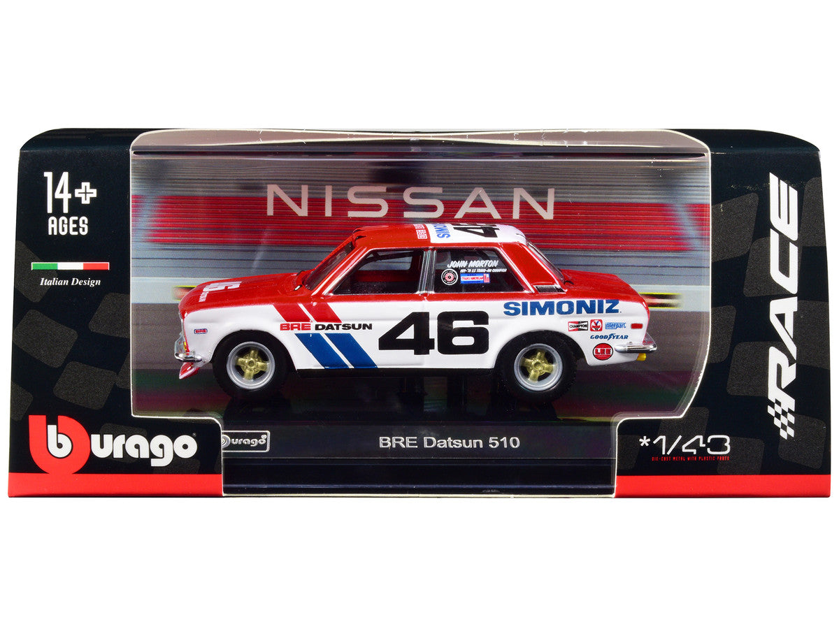 Datsun 510 #46 John Morton Red and White "BRE (Brock Racing Enterprises)" "Race" Series 1/43 Diecast Model Car by Bburago LuxuryLifeWay Online Store