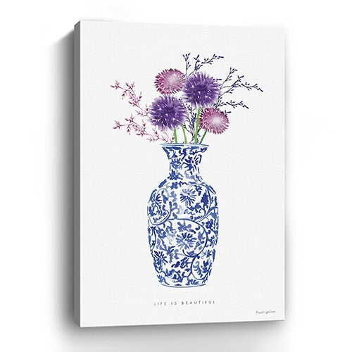 24" x 16" Blue and White Life Floral Vase Canvas Wall Art LuxuryLifeWay Online Store