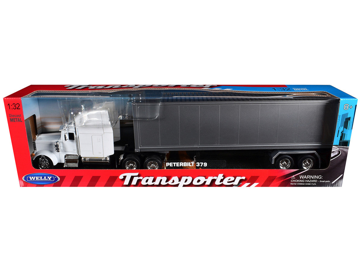 Peterbilt 379 Truck White with Silver Container "Transporter" Series 1/32 Diecast Model by Welly LuxuryLifeWay Online Store
