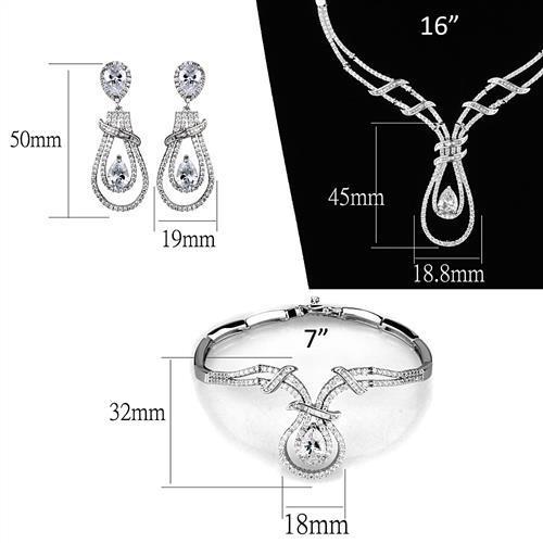 3W1095 - Rhodium Brass Jewelry Sets with AAA Grade CZ in Clear LuxuryLifeWay Online Store