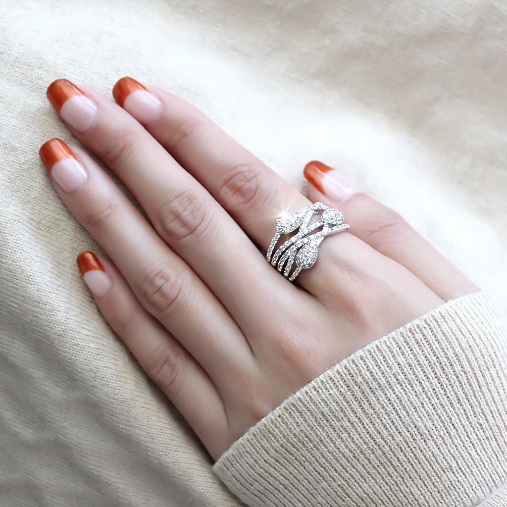 3W1446 - Rhodium Brass Ring with AAA Grade CZ in Clear LuxuryLifeWay Online Store