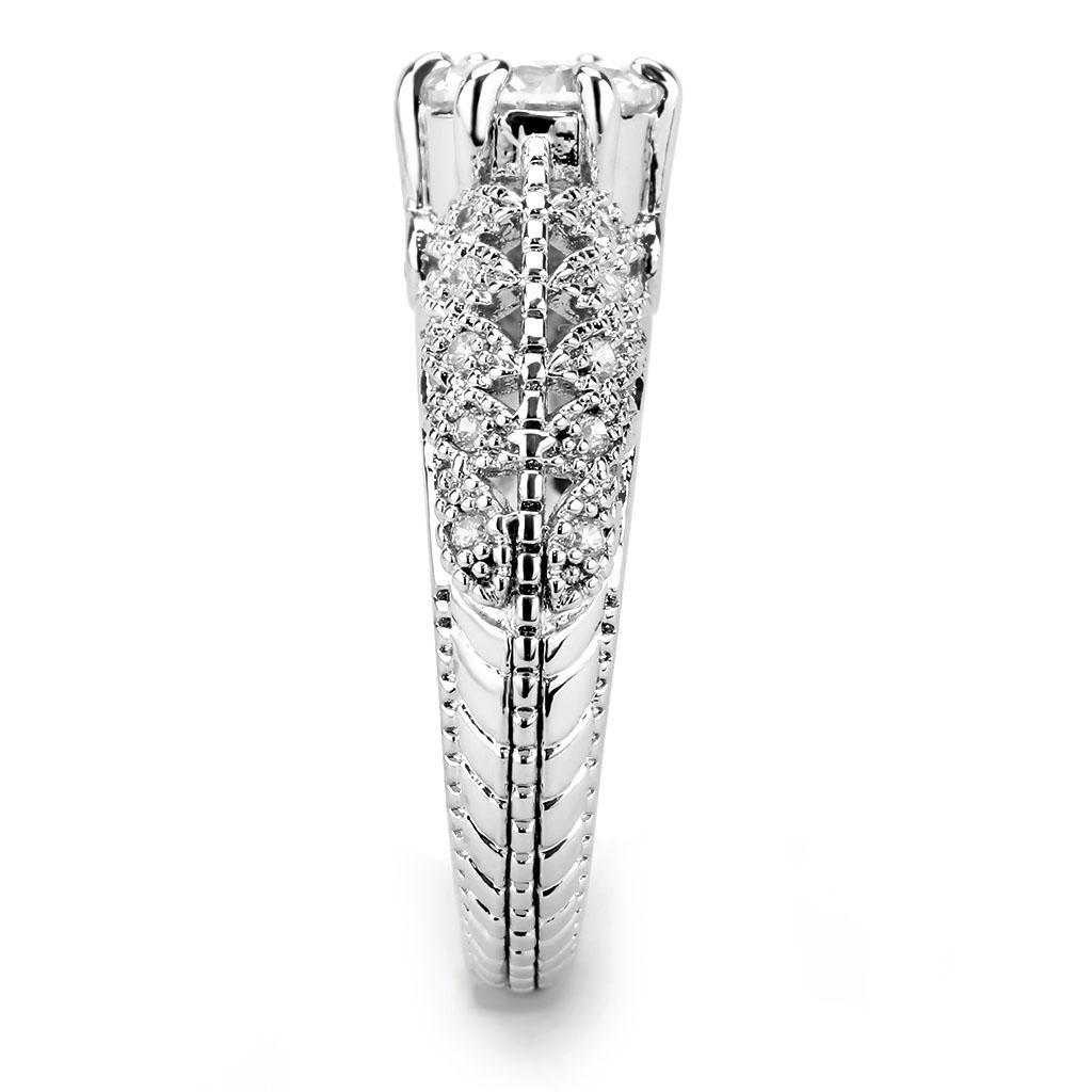 3W1576 - Rhodium Brass Ring with AAA Grade CZ in Clear LuxuryLifeWay Online Store
