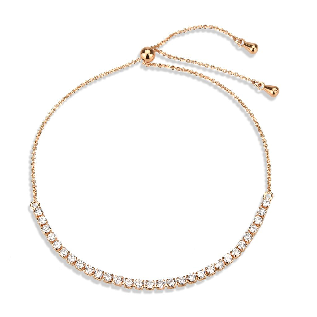3W1642 - Rose Gold Brass Bracelet with AAA Grade CZ in Clear LuxuryLifeWay Online Store