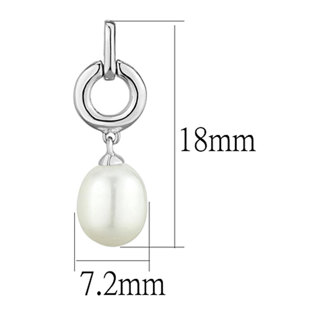 3W684 - Rhodium Brass Earrings with Synthetic Pearl in White LuxuryLifeWay Online Store