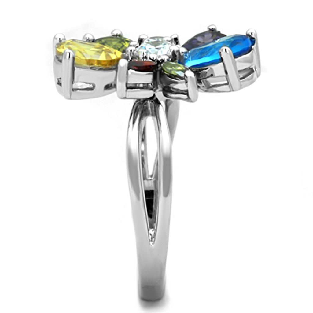 Jaime Cocktail Ring - Rhodium Brass, AAA CZ , Multi Color - 3W789 LuxuryLifeWay Online Store