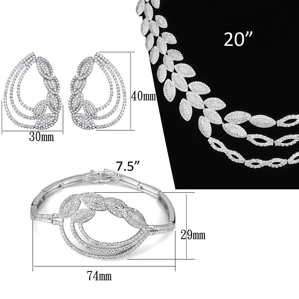 3W922 - Rhodium Brass Jewelry Sets with AAA Grade CZ in Clear LuxuryLifeWay Online Store
