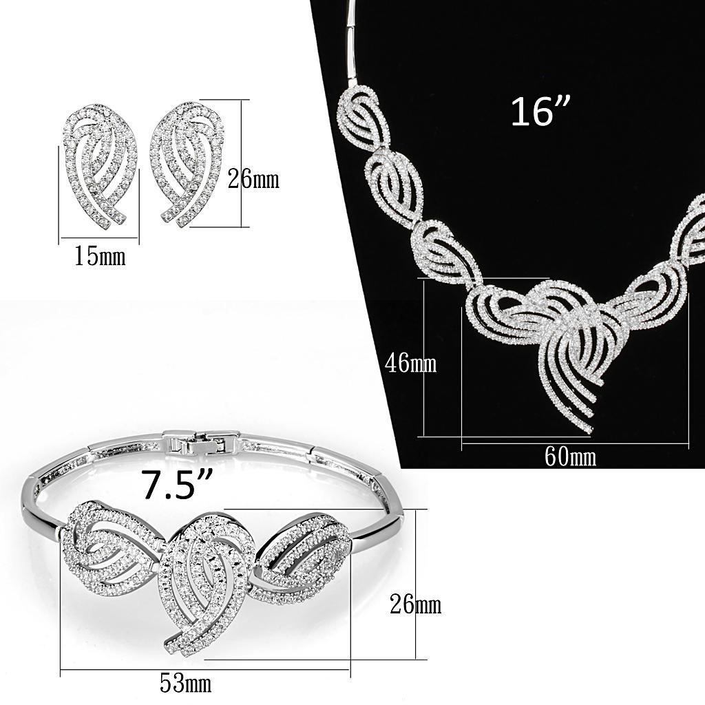 3W923 - Rhodium Brass Jewelry Sets with AAA Grade CZ in Clear LuxuryLifeWay Online Store