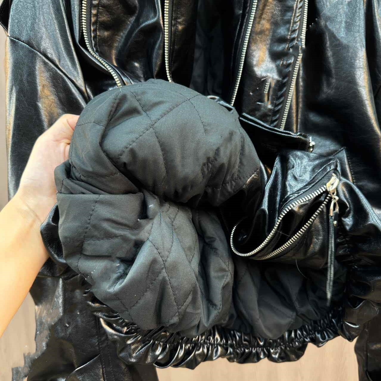 Cuffed Zipper Collar Button PU Leather Jacket Cotton Padded Jacket Best YouTube Store