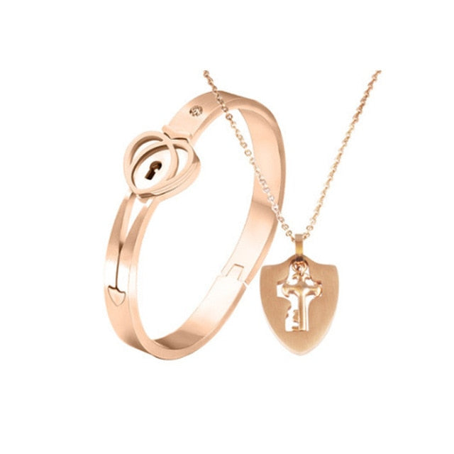 Stainless Steel Love Heart Lock Bangle Bracelet Pi-Mart