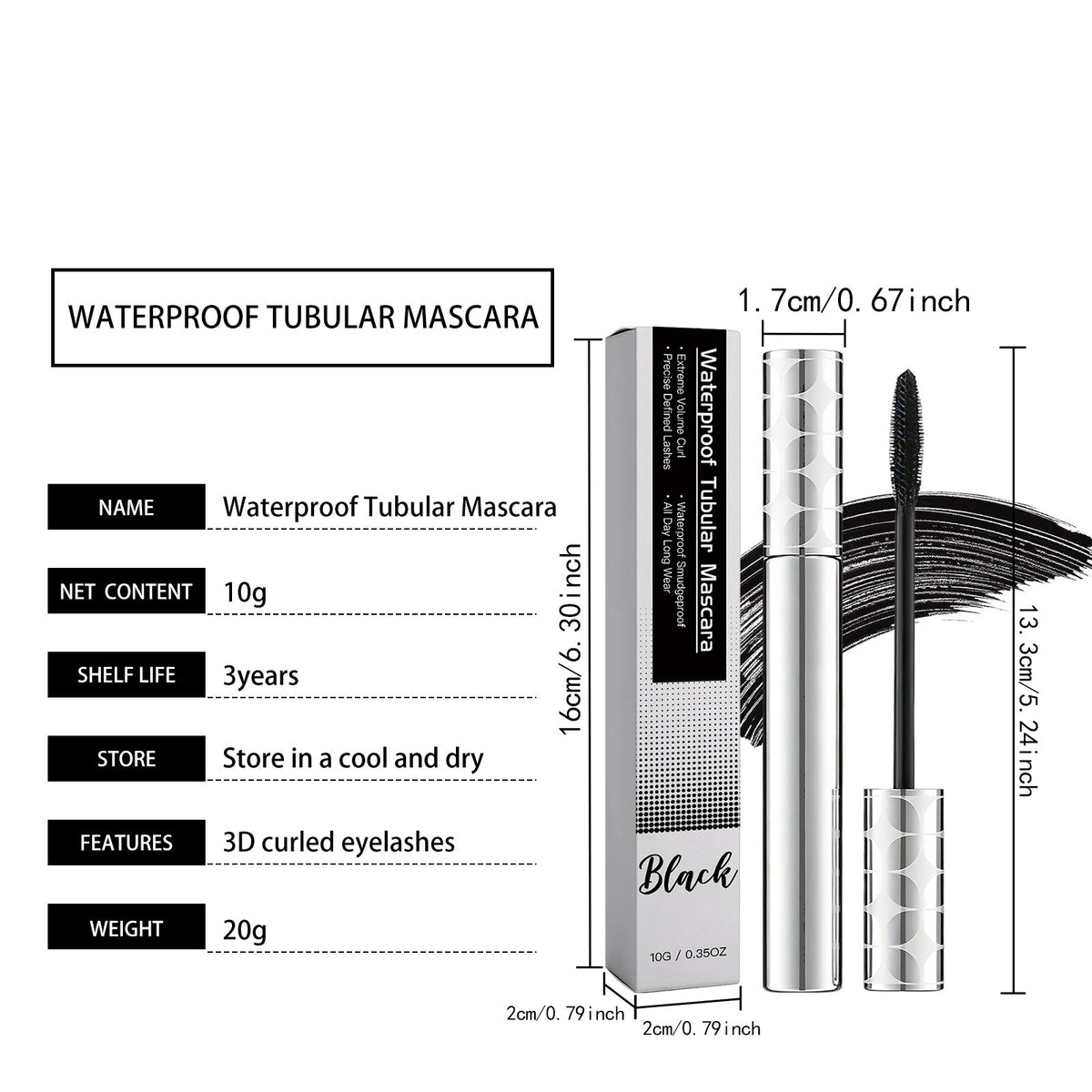 Fibre Long Curl Mascara Black 10g 1box Tri Light Beauty